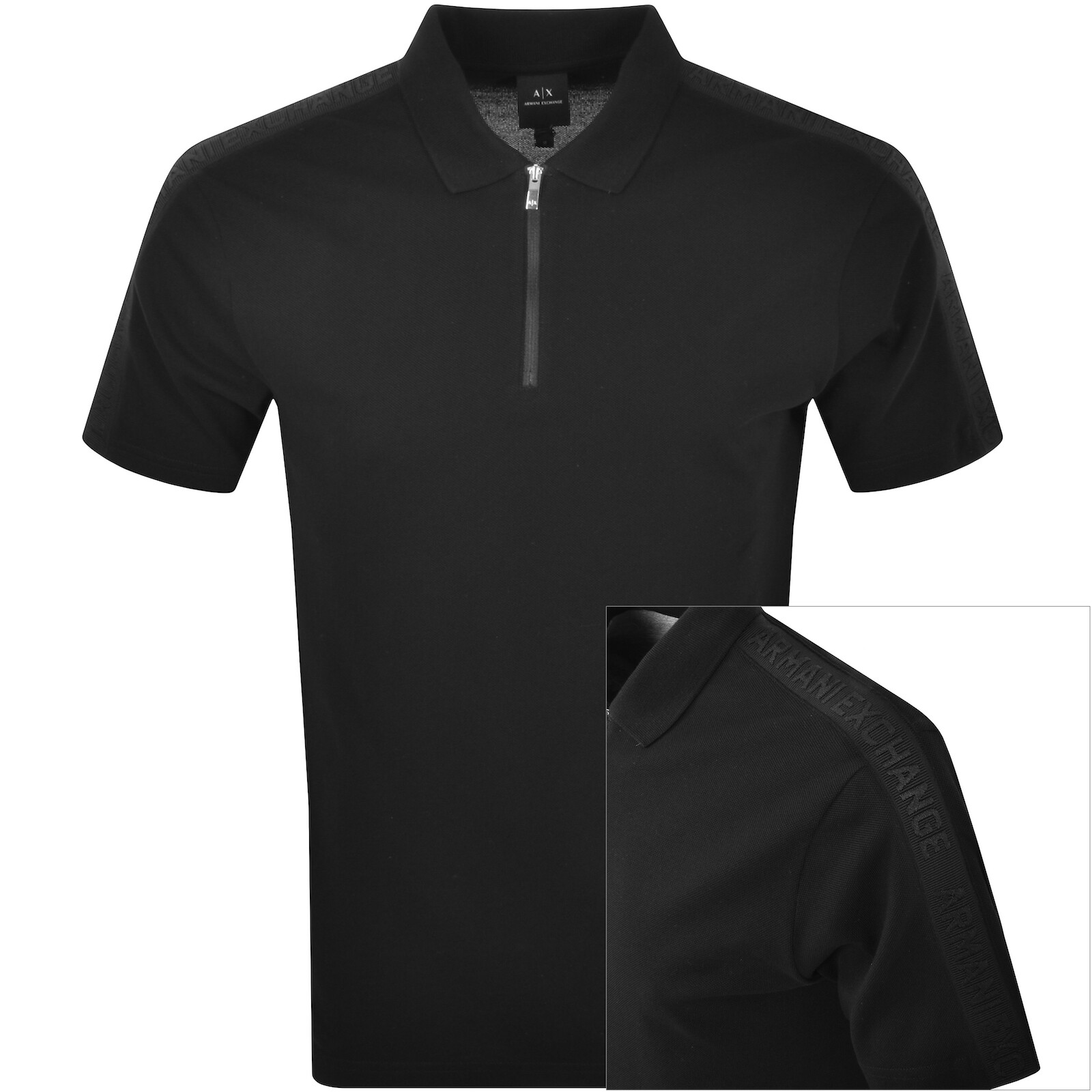 Shop Armani Exchange Taped Polo T Shirt Black