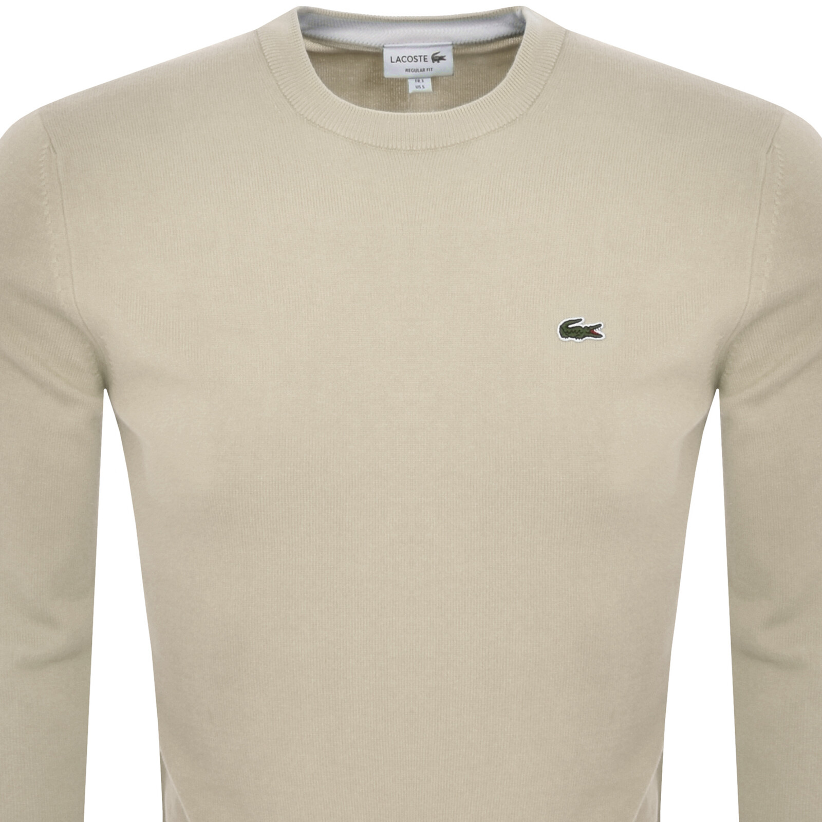 Shop Lacoste Crew Neck Knit Jumper Beige