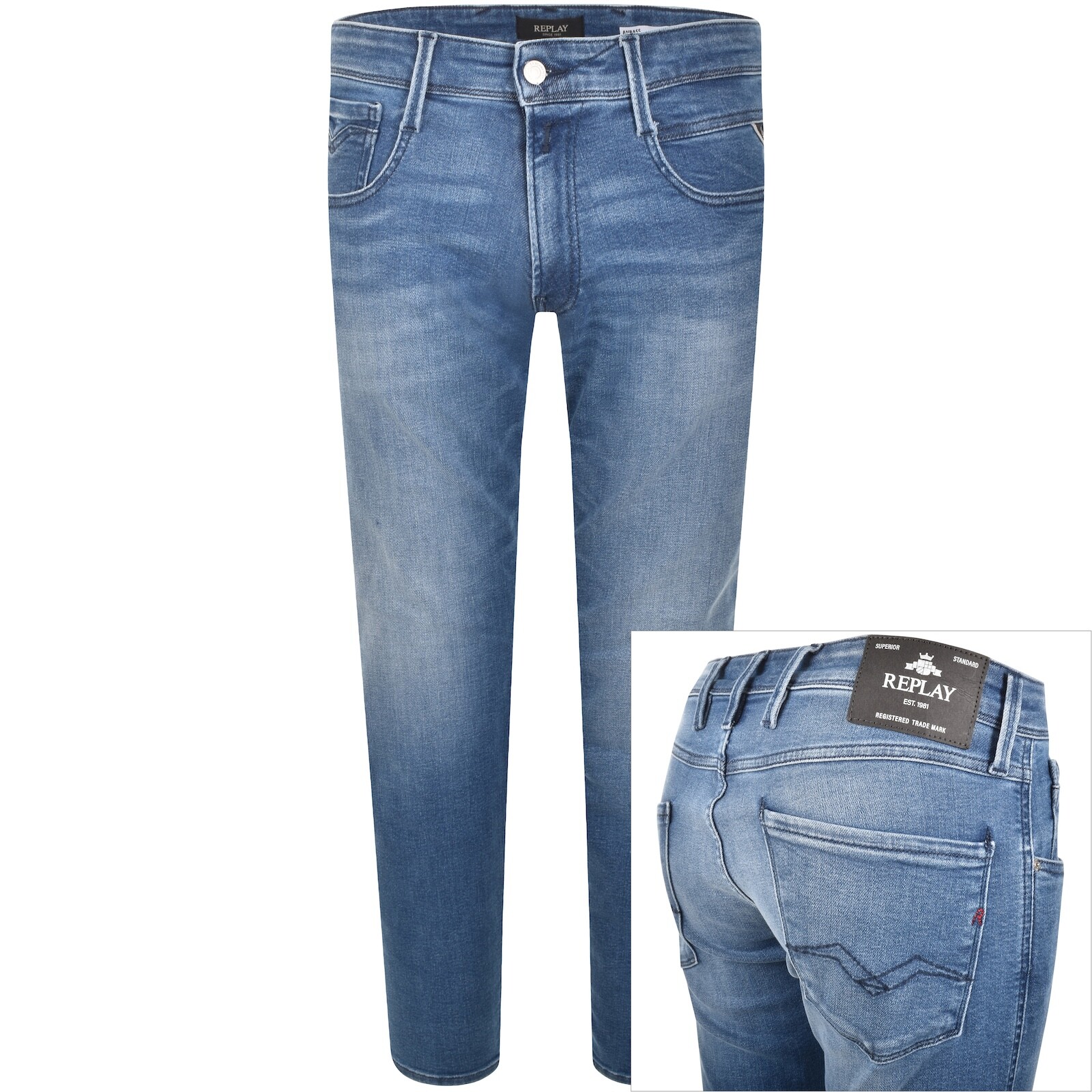 Replay Anbass Slim Fit Mid Wash Jeans Blue