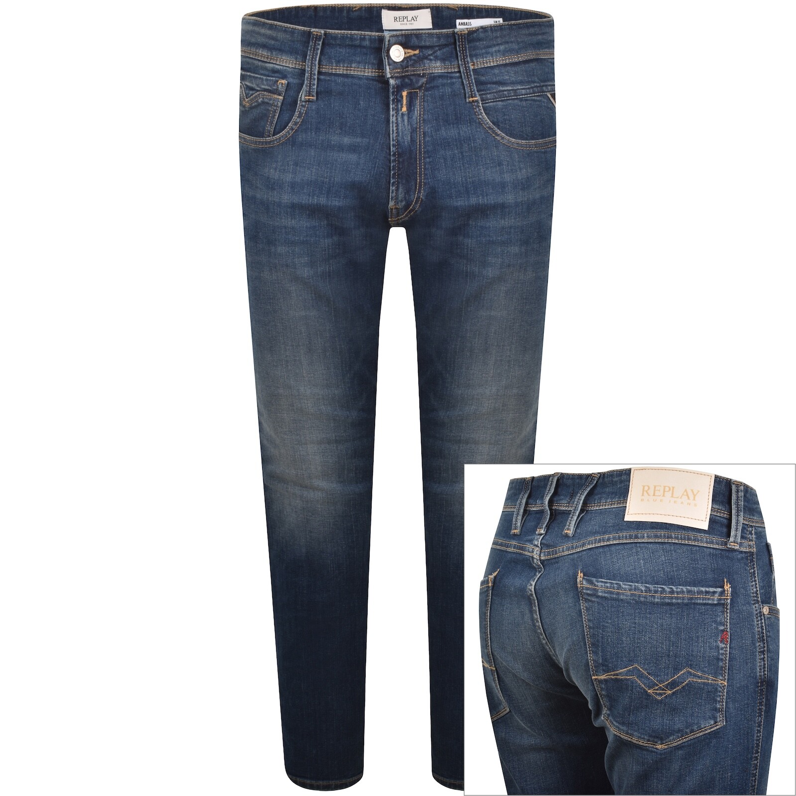 Replay Anbass Slim Fit Jeans Mid Wash Blue