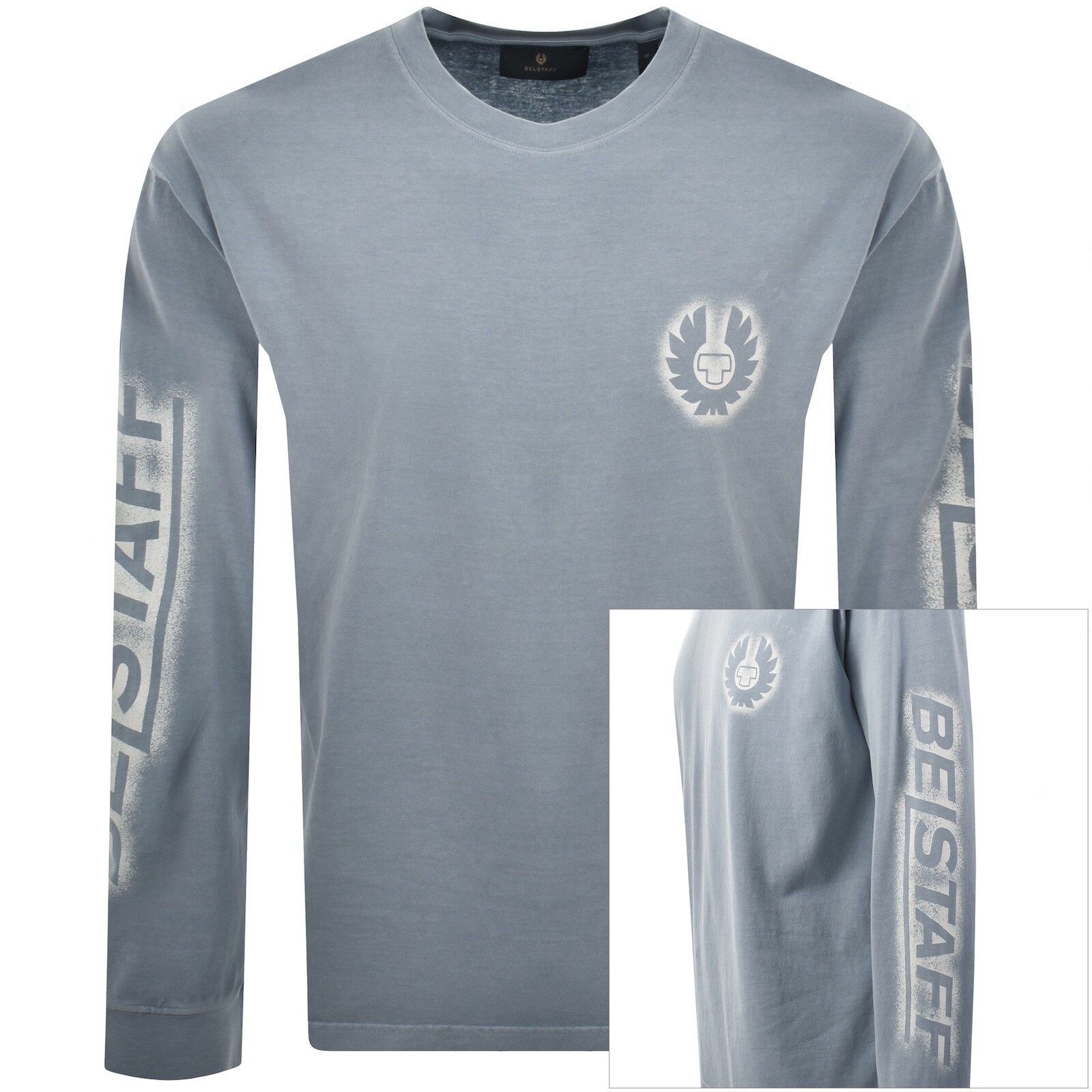 Belstaff Men's Competition Longsleeve T Shirt Garment Dye Cotton Mist Blue Size 3xl